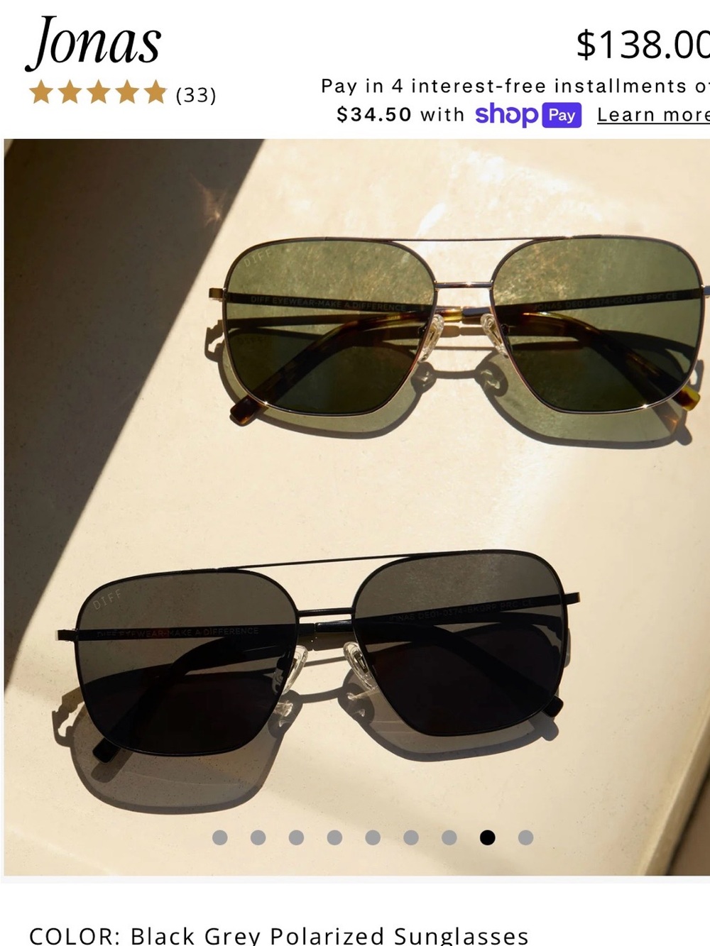 Diff Eyewear Men's Sunglasses in Black and Green Polarized Lenses